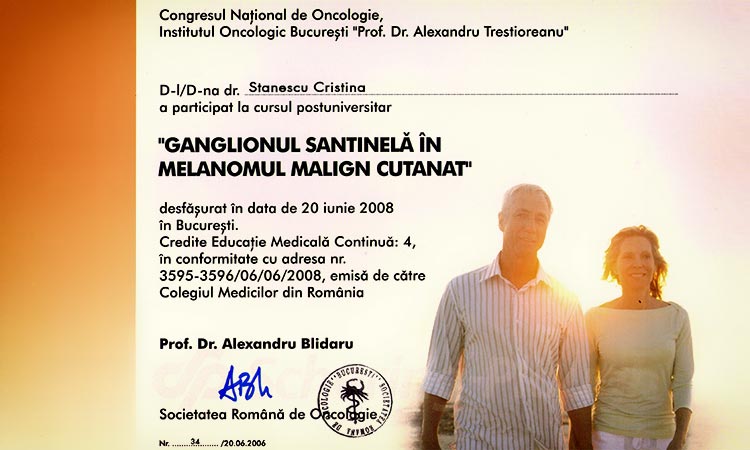 Diploma de participare la "Ganglionul santinela in melanomul malign cutanat"