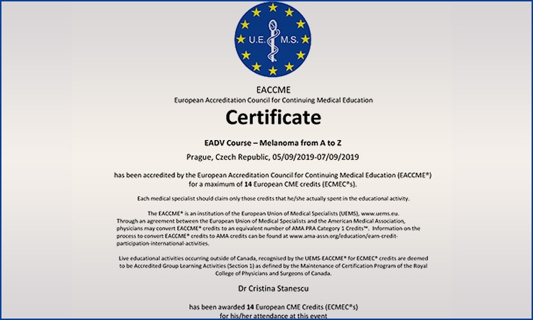 EADV Course - Melanoma from A to Z Certificate Praga 2019